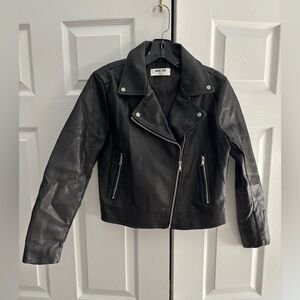 Double Zero Black Faux Leather Moto Jacket with Silver Hardware